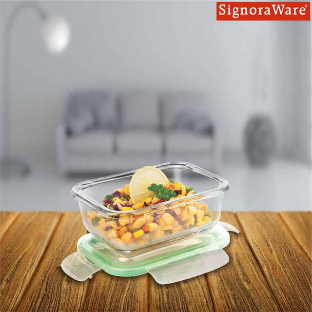 SignoraWare Lock 'N' Store Borosilicate Glass Container Rectangular 370 Ml | 1703 Clear