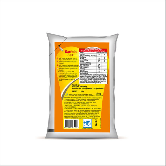 Saffola Active Rice Bran & Soyabean Oil | Rich in Omega 3 & Oryzanol