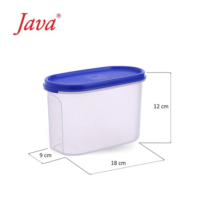 Java 1 L Oval Plastic Bottom Container With Blue Lid - Transparent