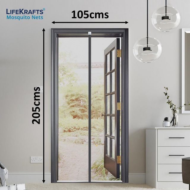 Lifekrafts Magnetic Mosquito Net For Door | Grey - 205 x 105 cm