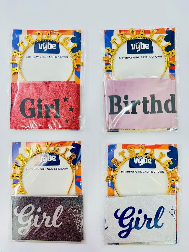 Let's Vybe Birthday Girl Sash and Crown - Assorted Color