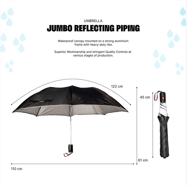 Citizen 2 Fold 24.5 Inch Black silver Umbrella with Reflective Piping