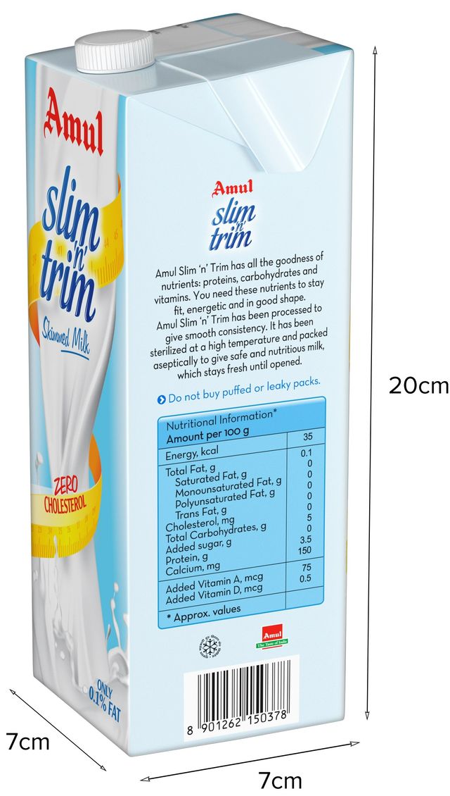 Buy Amul Slim Trim Skimmed Milk (Tetra Pack) 1 l Combo Online - Price ...