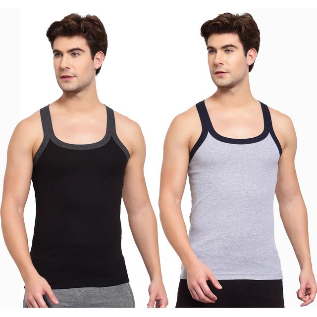Sporto Pack Of 2 Men Vest | Black,Grey - M