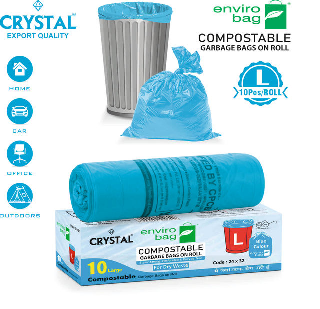 Crystal Large Garbage Bag 24x32 Compostable, Blue Colour 1 pc Combo