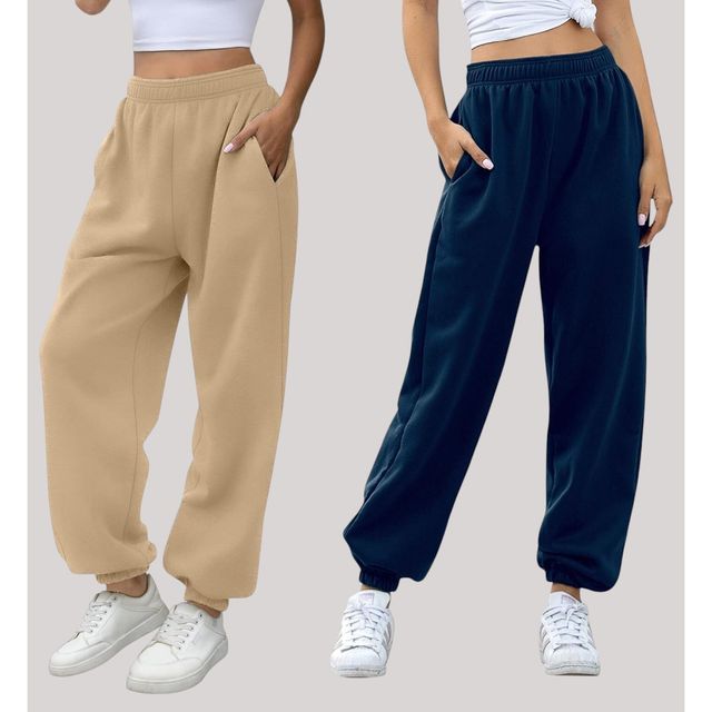 Q-rious Women's Cozyflex Joggers | Plaz-CARGO-2c | Beige & Navy - 28