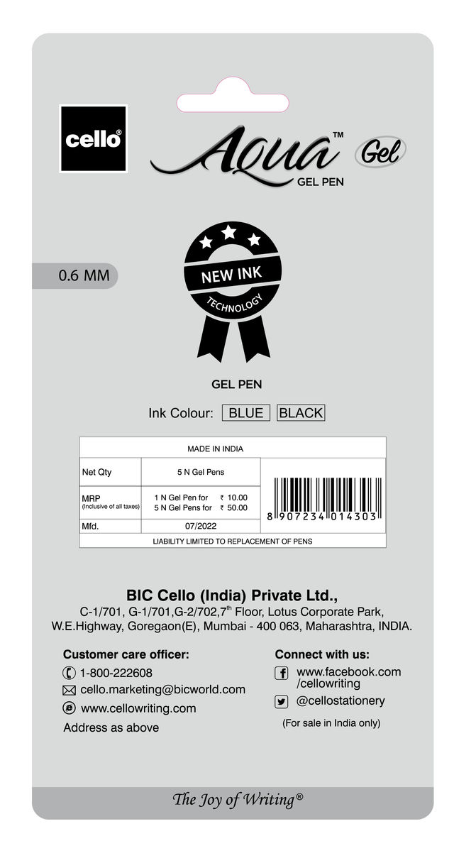 Cello Aqua Gelpen Blue - Blister of 5 (Blue)