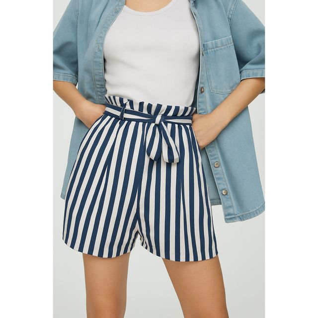 Luxrio Women's Shorts Cotton Striped Shorts | WMNSHORTSSTRP | Navy Blue - S