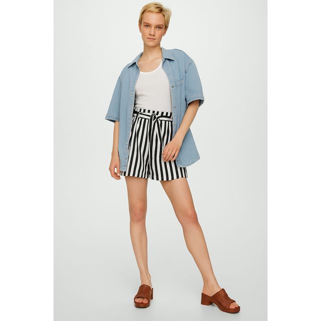 Luxrio Women's Shorts Cotton Striped Shorts | WMNSHORTSSTRP | Black - S