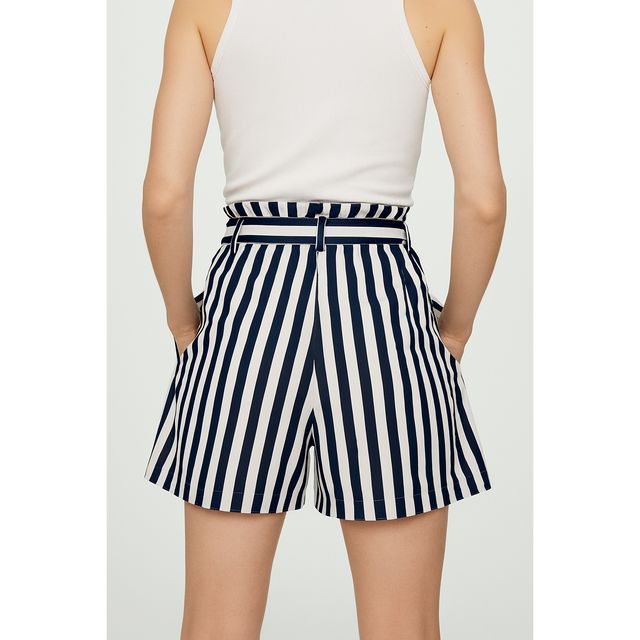 Luxrio Women's Shorts Cotton Striped Shorts | WMNSHORTSSTRP | Navy Blue - S