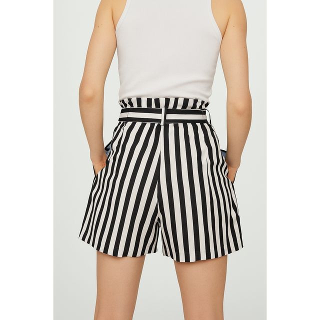 Luxrio Women's Shorts Cotton Striped Shorts | WMNSHORTSSTRP | Black - S