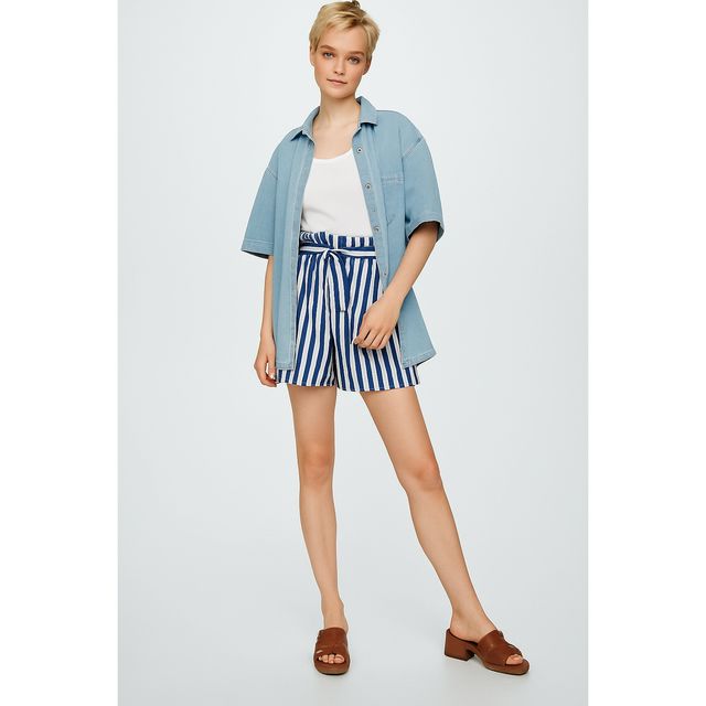 Luxrio Women's Shorts Cotton Striped Shorts | WMNSHORTSSTRP | Navy Blue - M