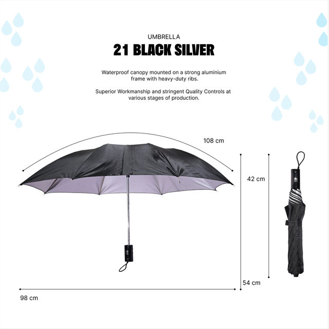 Citizen 21 Black Silver Umbrella | 2 Folds