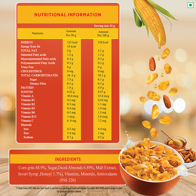Kwality Corn Flakes With Almond & Honey - Made With Golden Corns
