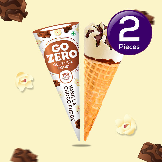 Go Zero - Vanilla Choco Fudge - Low Calorie Icecream Cone 120 ml Combo