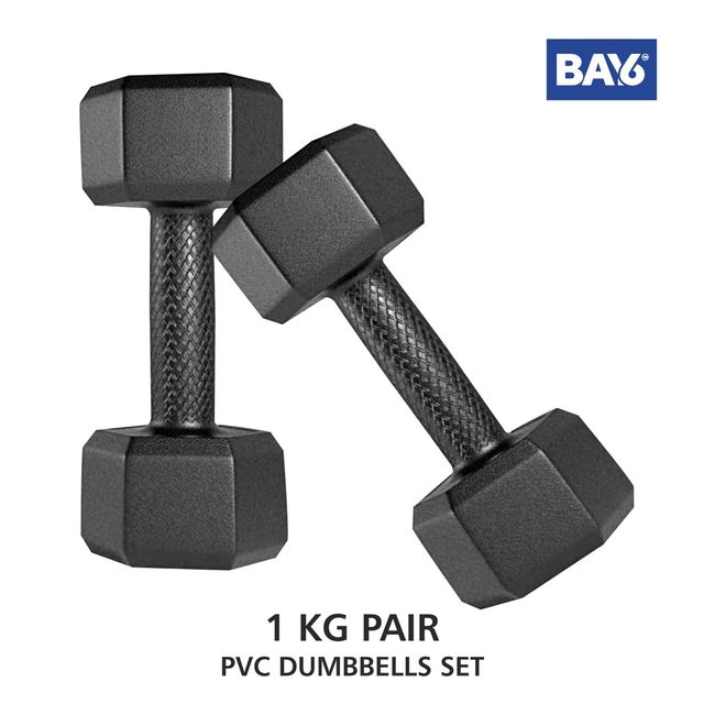 BAY6 1 kg Fixed PVC Dumbbells Set | Pack of 2 | Black