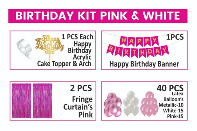 Let's Vybe Birthday Decoration Kit Pink and White