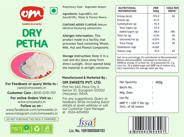 Om Sweets Dry Petha 400 g Combo