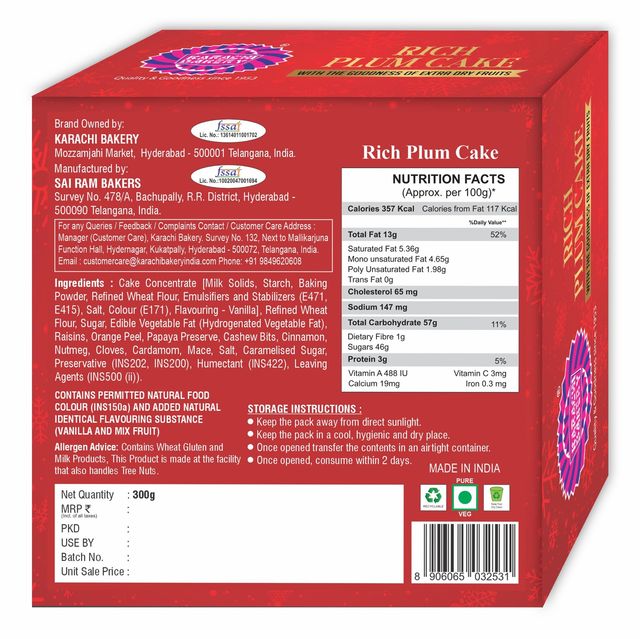 Buy Karachi Bakery Veg Plum Cake (Eggless / Veg) at ₹237 | Instant ...