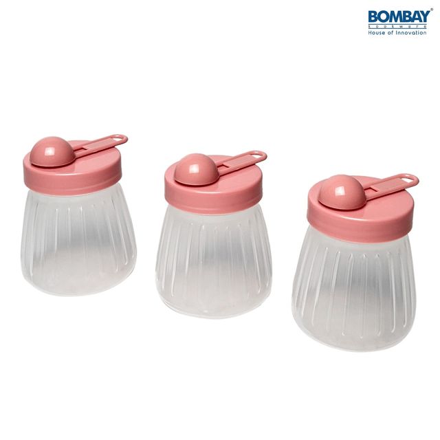Plastic Container Set with Spoon, Jars 500ml each | Pink | Set of 3