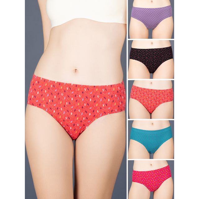Lux Cozi Women's Printed Pure Cotton Hipster Panty | Multicolour - L
