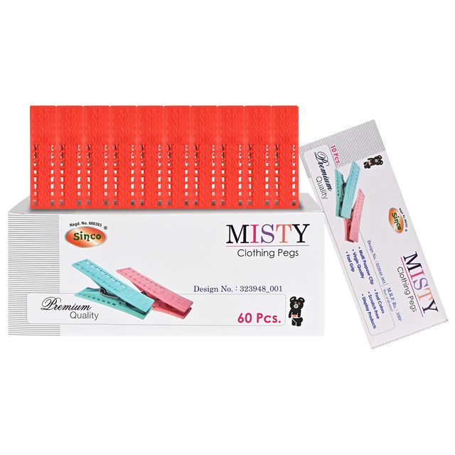 Sinco Misty Cloth Clips / Cloth Pegs - Pack of 1 (10 Pieces) - Red 1 pc X 2 Combo
