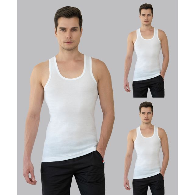 Lux Cozi Mexx Pure Cotton Round Neck Ribbed Vest | White | M | Pack Of 3