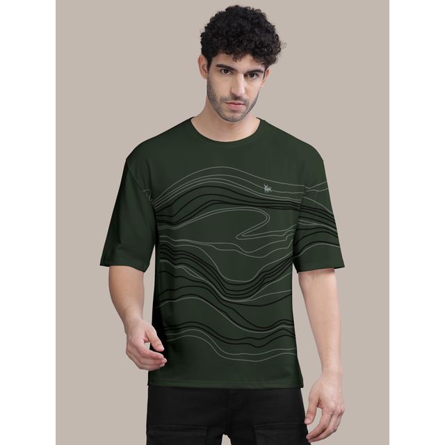 Bullmer Men's Oversized T-shirt Front and Back Printed | Beige, Olive | M