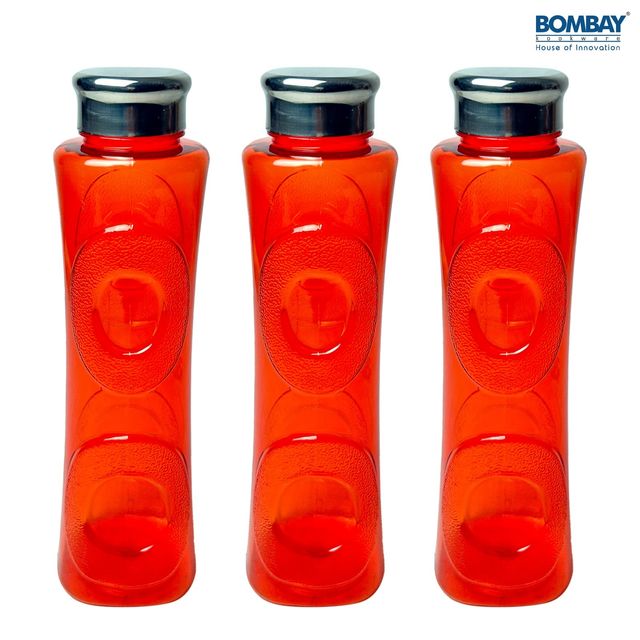 Topaz BPA-free Plastic Water Bottle with Steel Cap - Set of 3 Pcs | Each 1500ml | Red