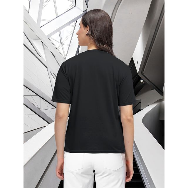 Hellcat Women's Trendy Printed Regular Fit Round Neck casual Tshirt | Black - L