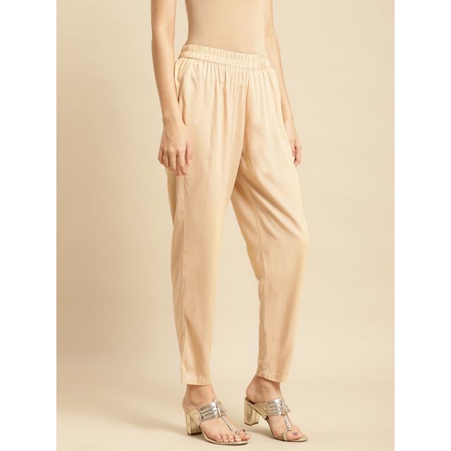 Rangita Women Ankle Length Straight Pant - Solid | Rayon | Beige | L