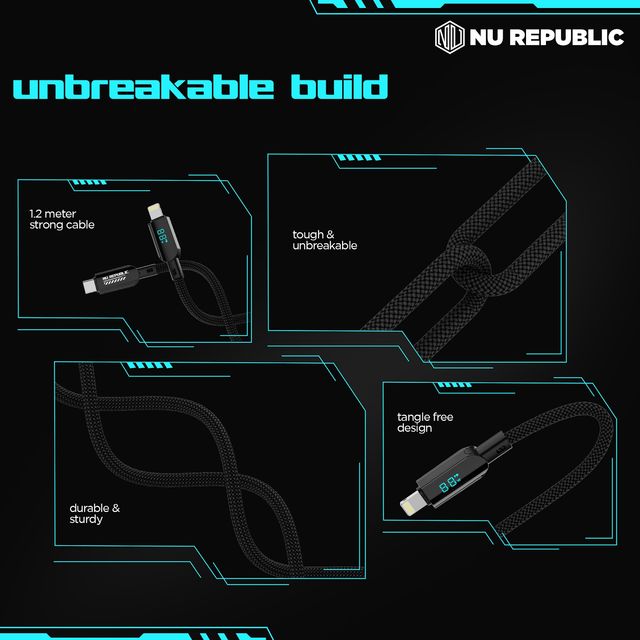 Nu Republic Blaze Fusion Spot 33W With Led Display Data Charging Cable (Type-C To Type-L, Black)