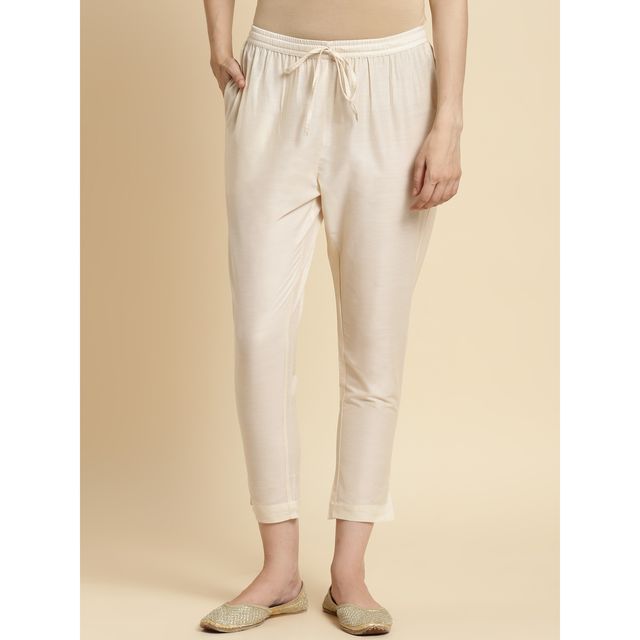 Rangita Women s Cream Solid Ankle Length Pencil Pant | M