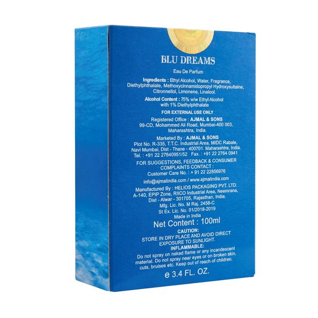 Ajmal Blu Dreams Edp Long Lasting Scent Spray Fougere Perfume Gift For Men