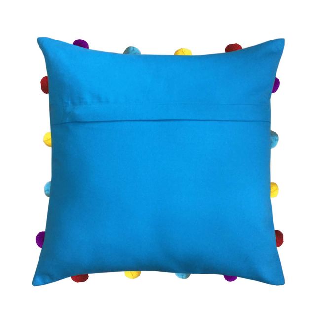 Lushomes Cushion Cover with Pom Pom - Blue | 14 x 14 inch