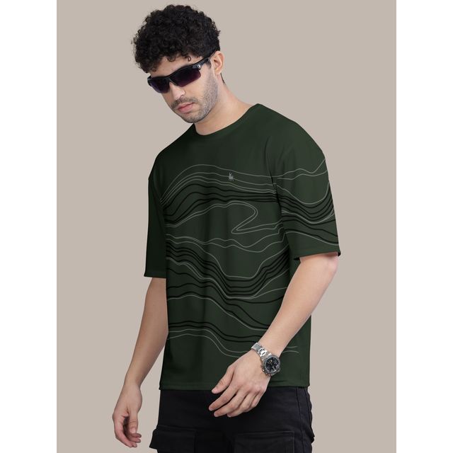 Bullmer Men's Oversized T-shirt Front and Back Printed | Beige, Olive | M