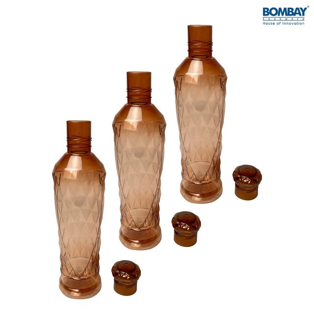 Diamond BPA-free Plastic Water Bottle Set of 3 Pcs | Each 1000 ml | Brown