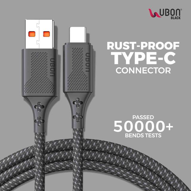 UBON Winner Series 65W Type-C Braided Cable with Velcro | Over 50,000 Bend Durability - 2m