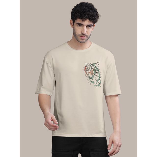 Bullmer Men's Oversized T-shirt Front and Back Printed | Chalk, Olive | XL