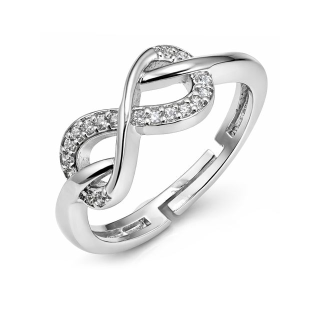 Sukkhi Latest Rhodium Plated CZ Infinity Valentine Finger Ring for