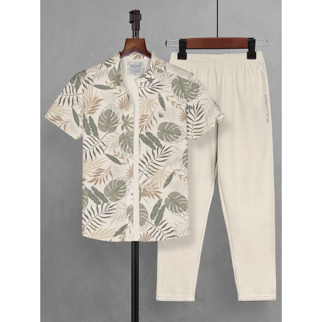 Bullmer Men's Shirt Pant Co-ords Set | Beige - L