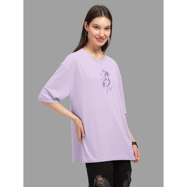 Hellcat Women's Trendy Printed Oversized T-shirt | Lavender - L