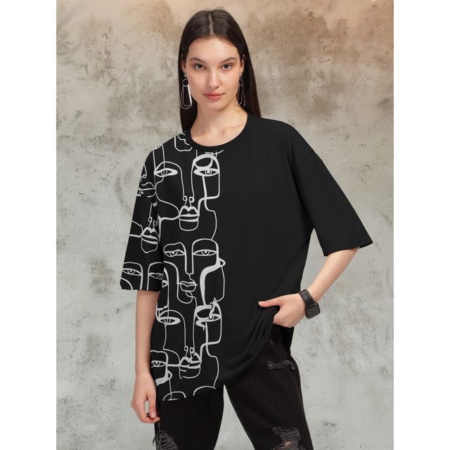 Hellcat Women's Trendy Printed Oversized T-shirt | Black - L