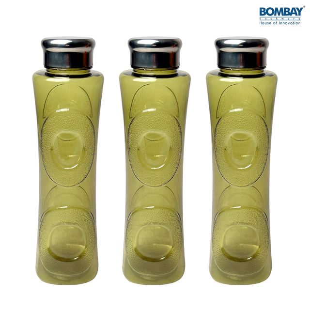 Topaz BPA-free Plastic Water Bottle with Steel Cap - Set of 3 Pcs | Each 1500ml | Green