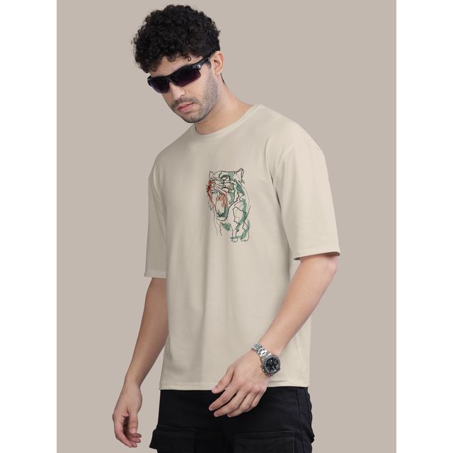 Bullmer Men's Oversized T-shirt Front and Back Printed | Chalk, Olive | XL