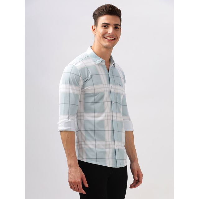 Bullmer Men's Trendy Regular Fit Checked Causal Full Sleeve Shirt | Mint - S