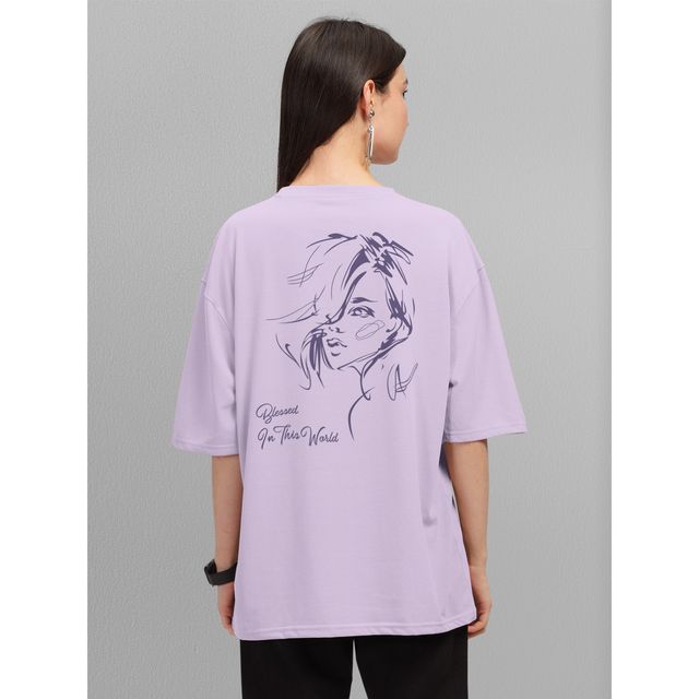 Hellcat Women's Trendy Printed Oversized T-shirt | Lavender - L