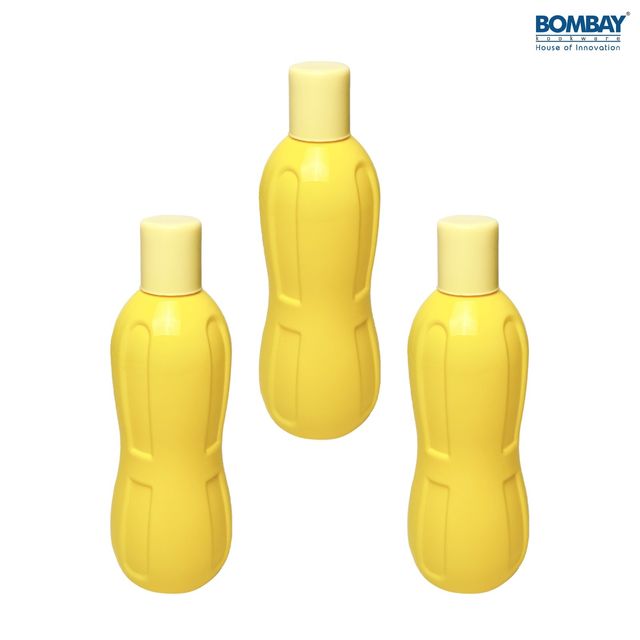 Bombay Kookware Trottle BPA-free Plastic Water Bottle Set of 3 Pcs, Each 500 ml (Yellow)