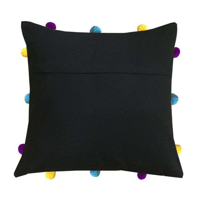 Lushomes Cushion Cover with Pom Pom - Black | 12 x 12 inch