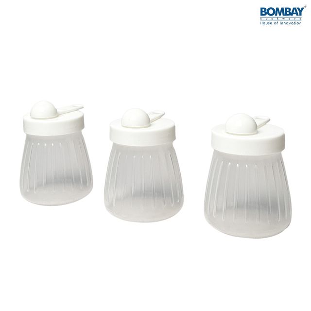Plastic Container Set with Spoon, Jars 200ml each | White | Set of 3